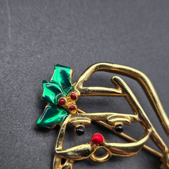 AAi Santa Brooch Gold Tone Enamel Christmas Holiday Costume Jewelry - Picture 2 of 7